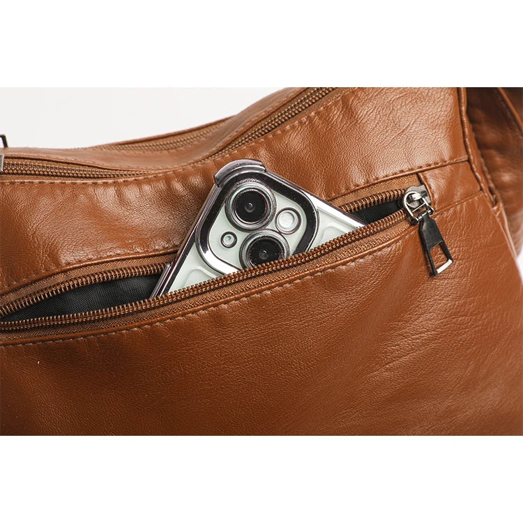 Retro Multi-Pocket Synthetic Leather Crossbody Bag with Adjustable Strap