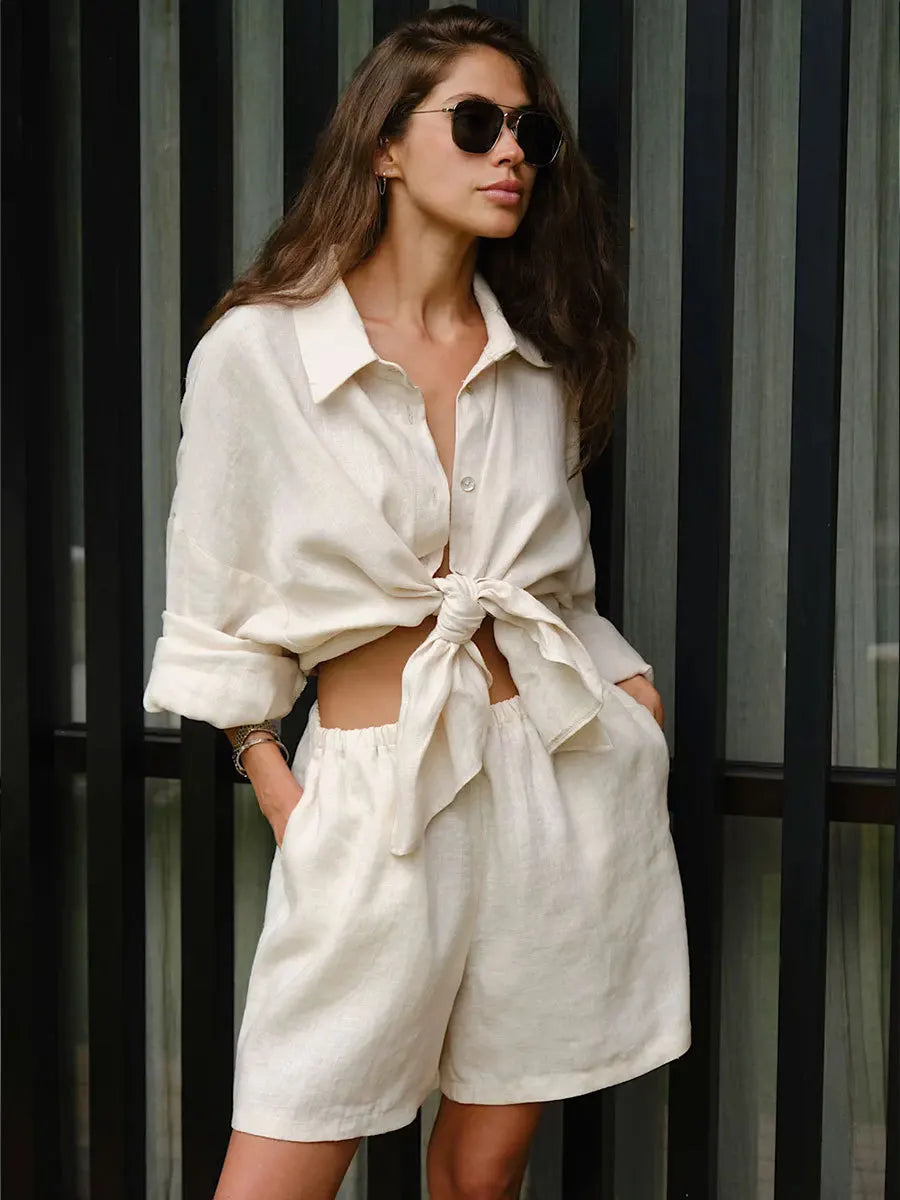 Bornladies 100% Cotton Lantern Sleeve Shirt and Shorts 2-Piece Set