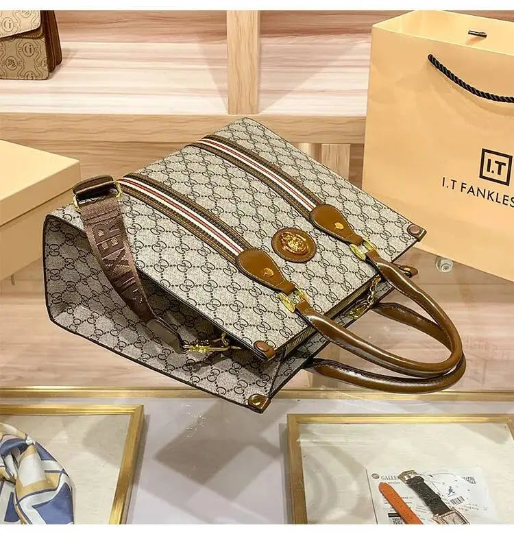 Women's Printed Microfiber Leather Large Tote and Crossbody Bag