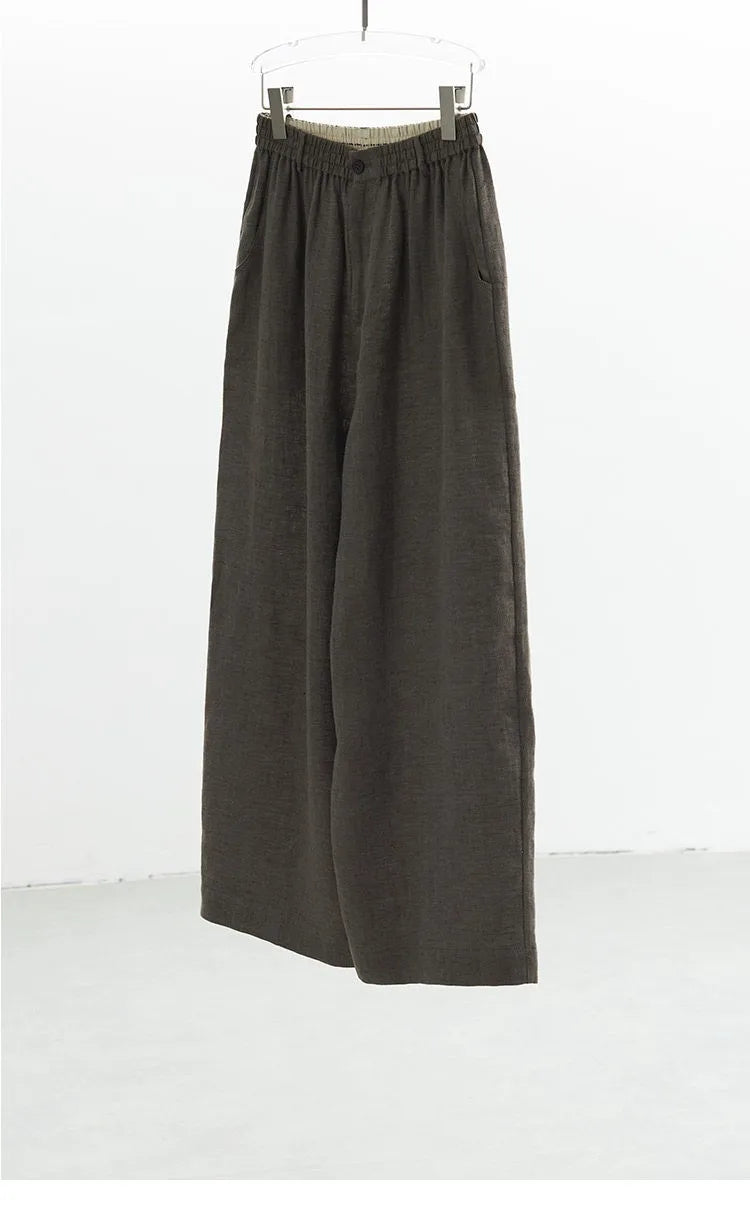 Women's Plus Size Loose Ramie Linen Elastic Waist Casual Pants