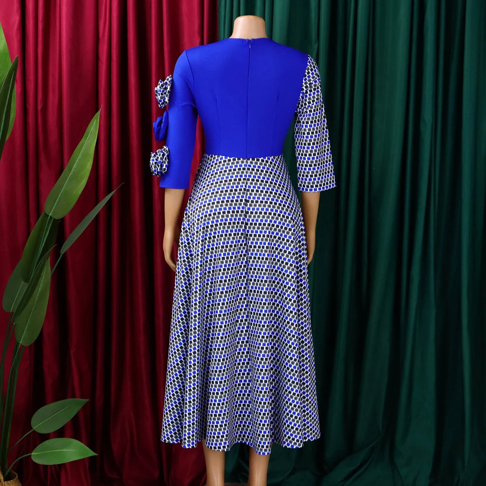 Women's 3D Floral Plaid A-Line Dress – Elegant Occasion Style