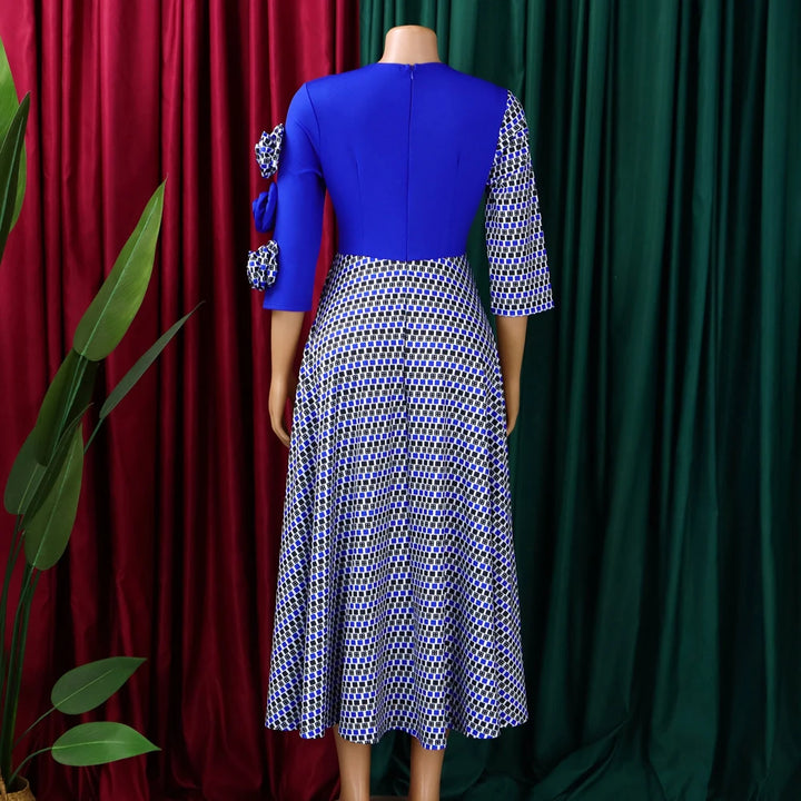 Women's 3D Floral Plaid A-Line Dress – Elegant Occasion Style