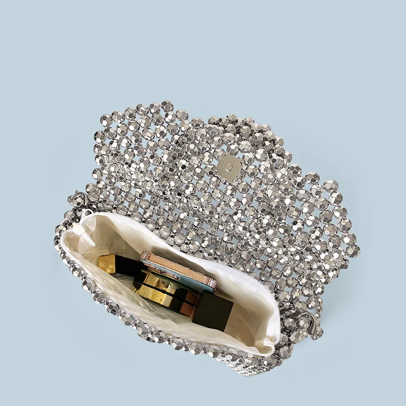 Handmade Silver Woven Bead Dinner Bag
