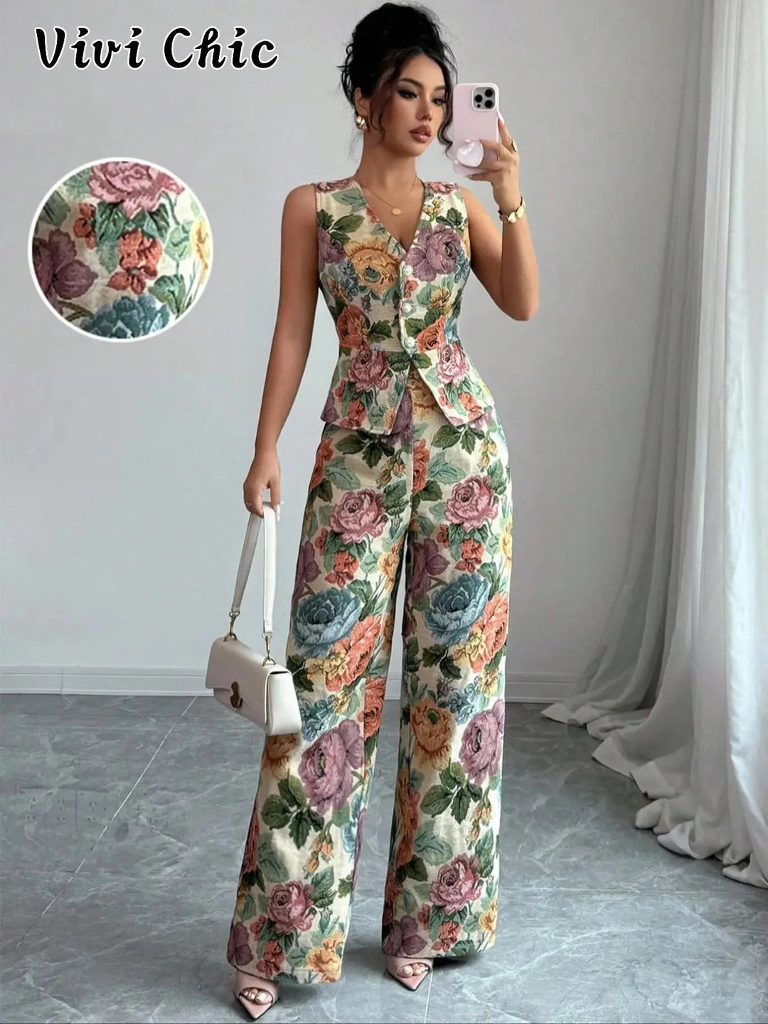Sleeveless Floral Two-Piece Set