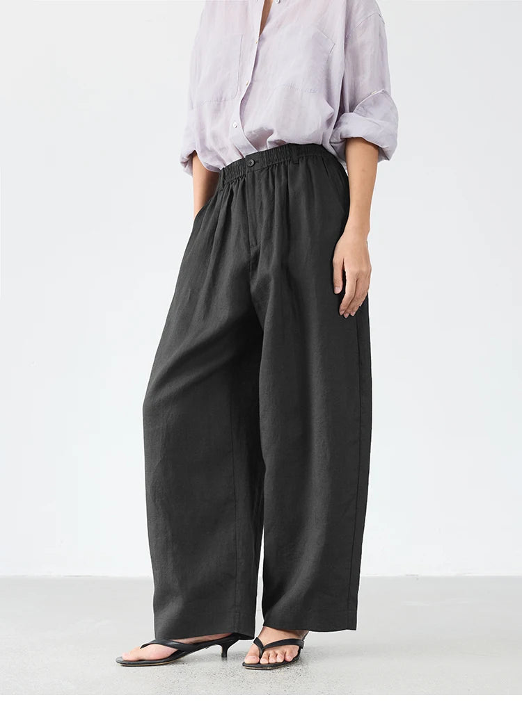 Women's Plus Size Loose Ramie Linen Elastic Waist Casual Pants