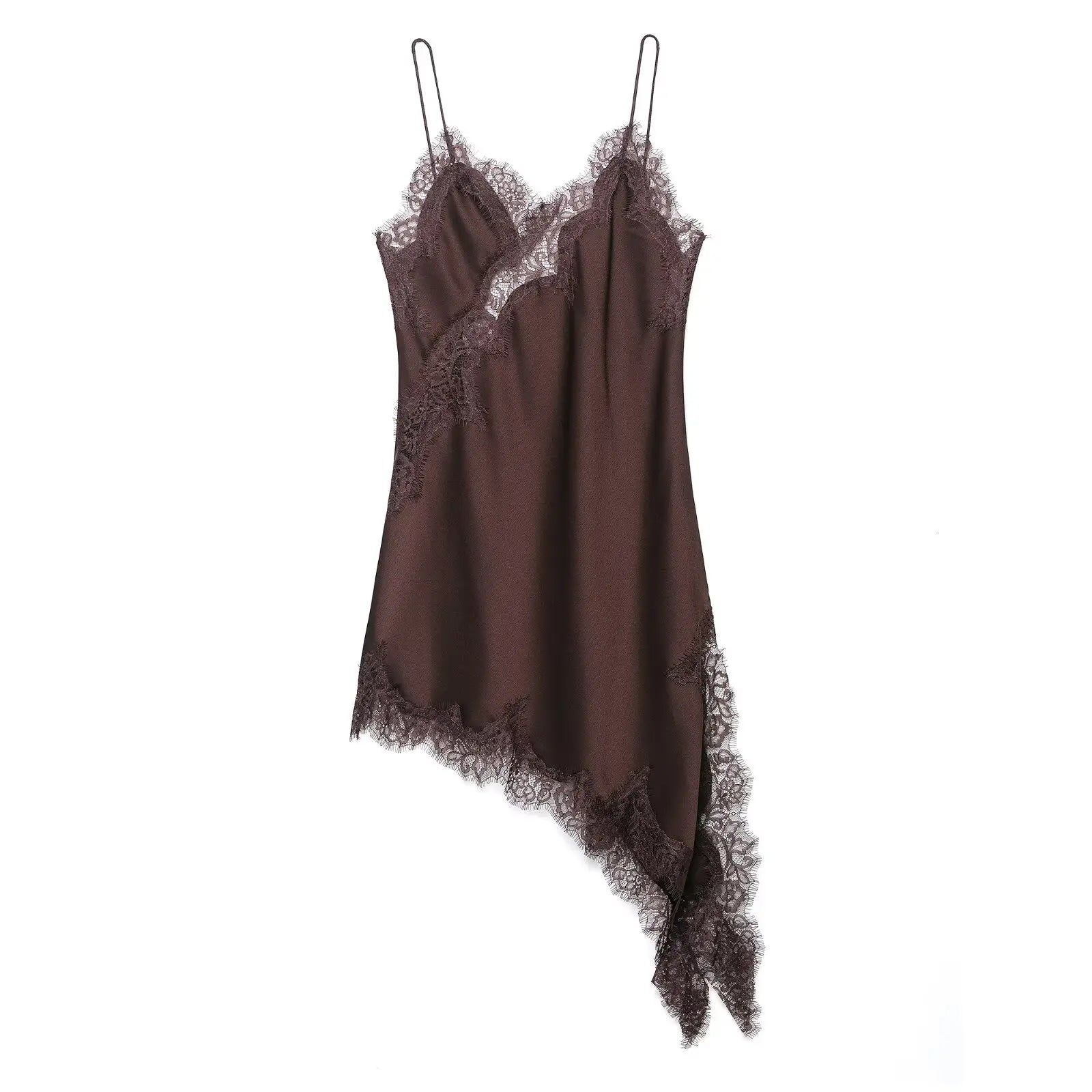 HH Women Asymmetry Lace Decorate Slim Sling Dress 2025 Summer Woman Sexy Sleeveless Backless Halter Neck Collar Party Dress