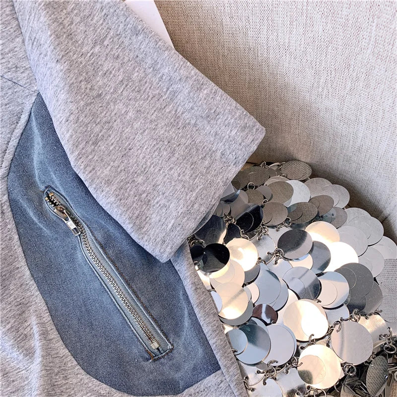Women's Two-Piece Set: Stitched Zipper T-Shirt and Jeans
