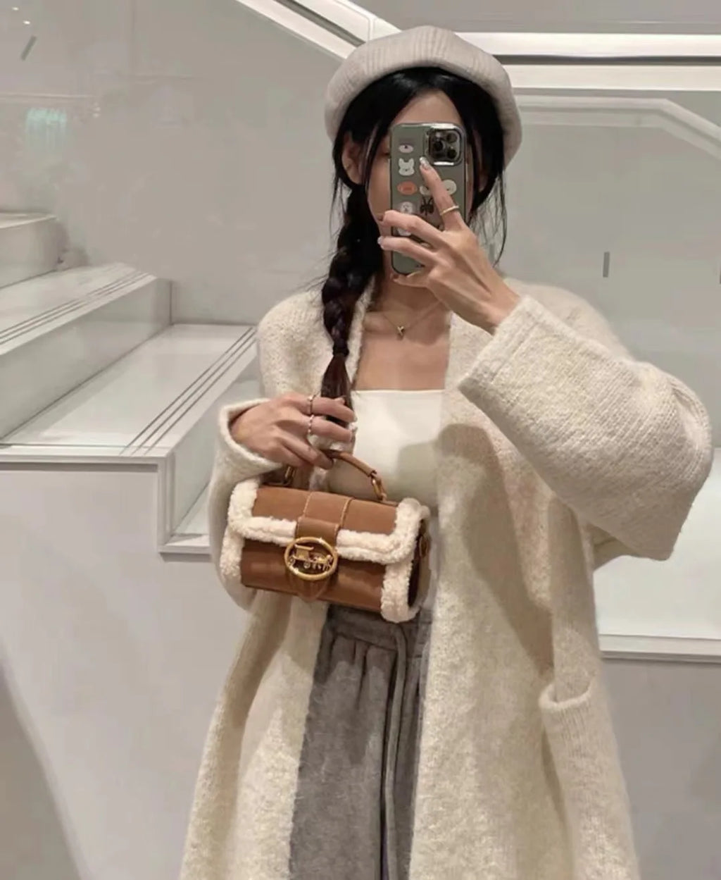 Designer Plush Small Square Crossbody Handbag