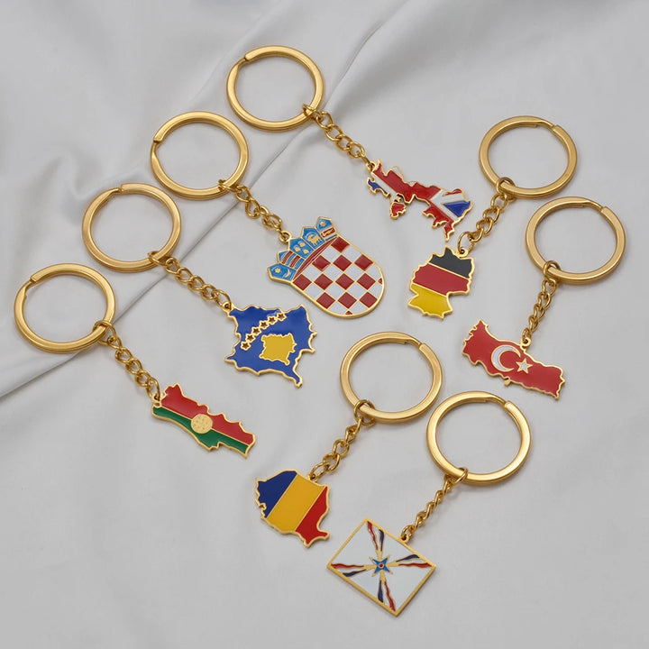 World Map Flag Keychain