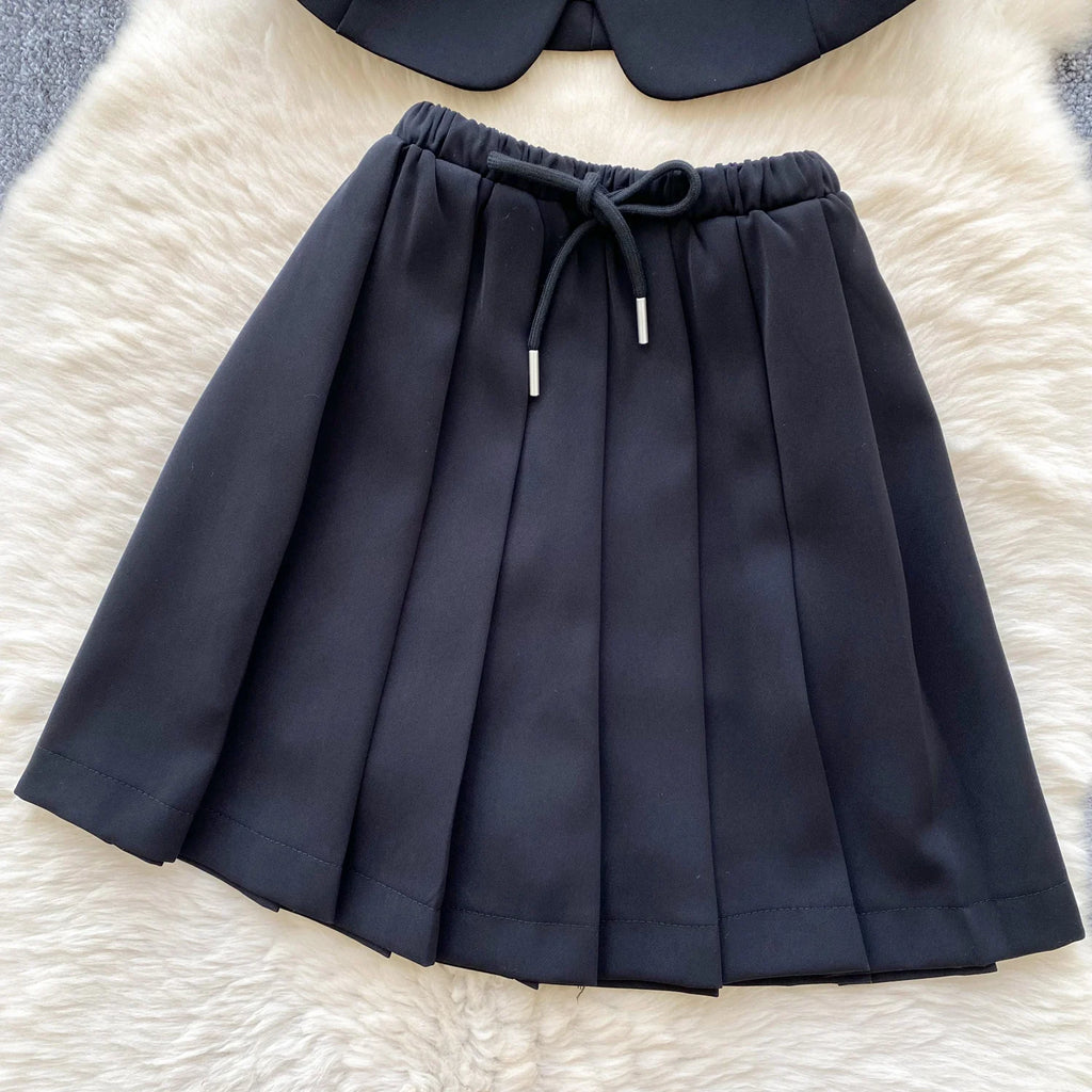 SINGREINY Women's Two-Piece Single Breasted Blouse and Pleated Mini Skirt Set