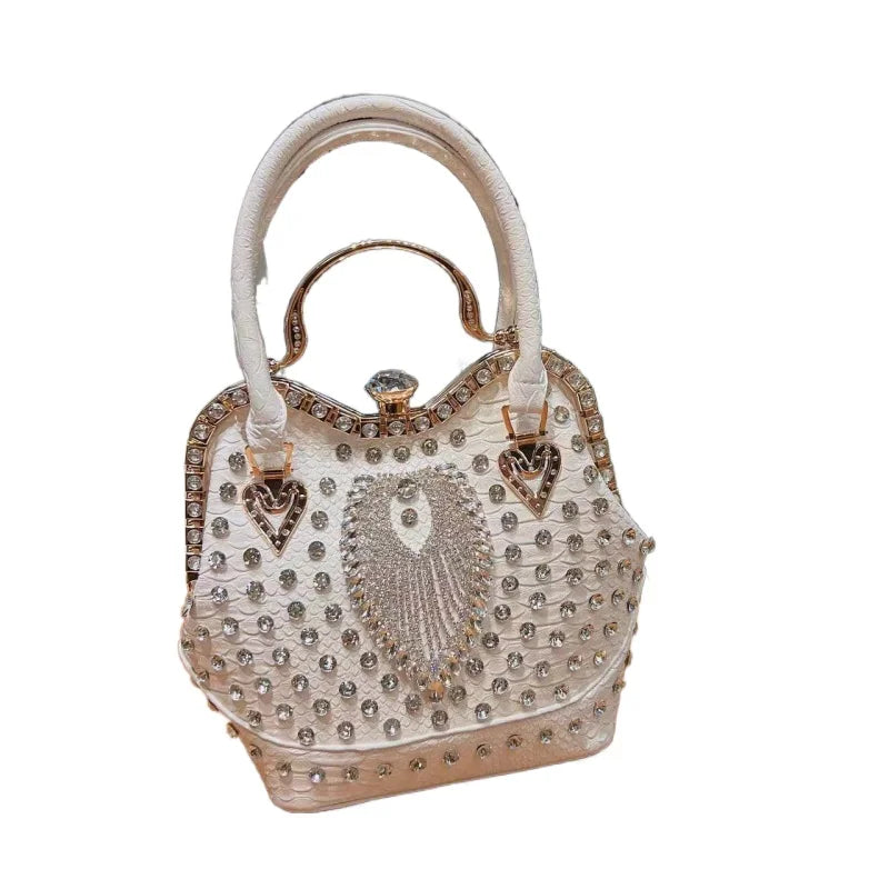 Luxury Diamond Leather Crossbody Bucket Bag