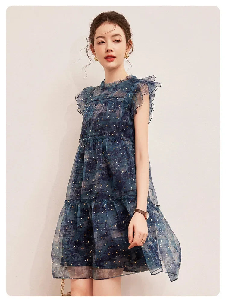 LOUIS YAO Women's Sparkling Mushroom Edge Dress with Flying Sleeves