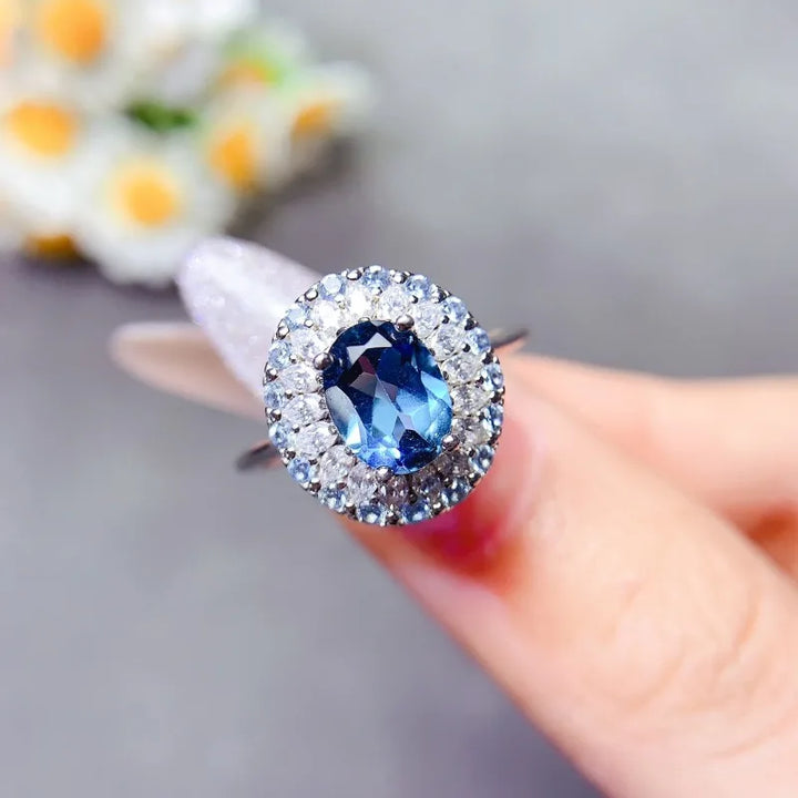 Women's Blue Topaz-Style Sterling Silver Ring