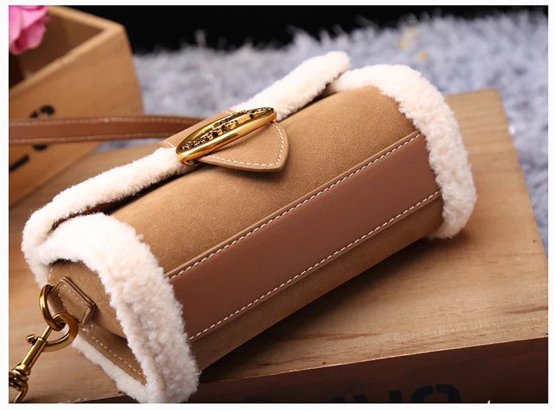 Designer Plush Small Square Crossbody Handbag
