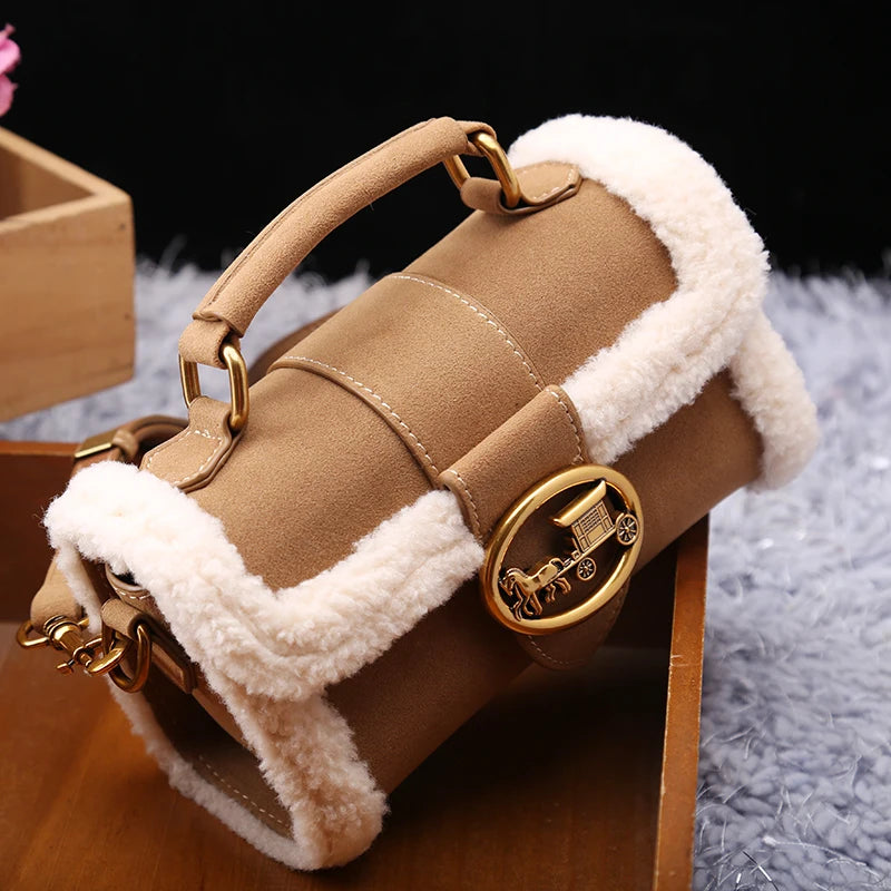 Designer Plush Small Square Crossbody Handbag