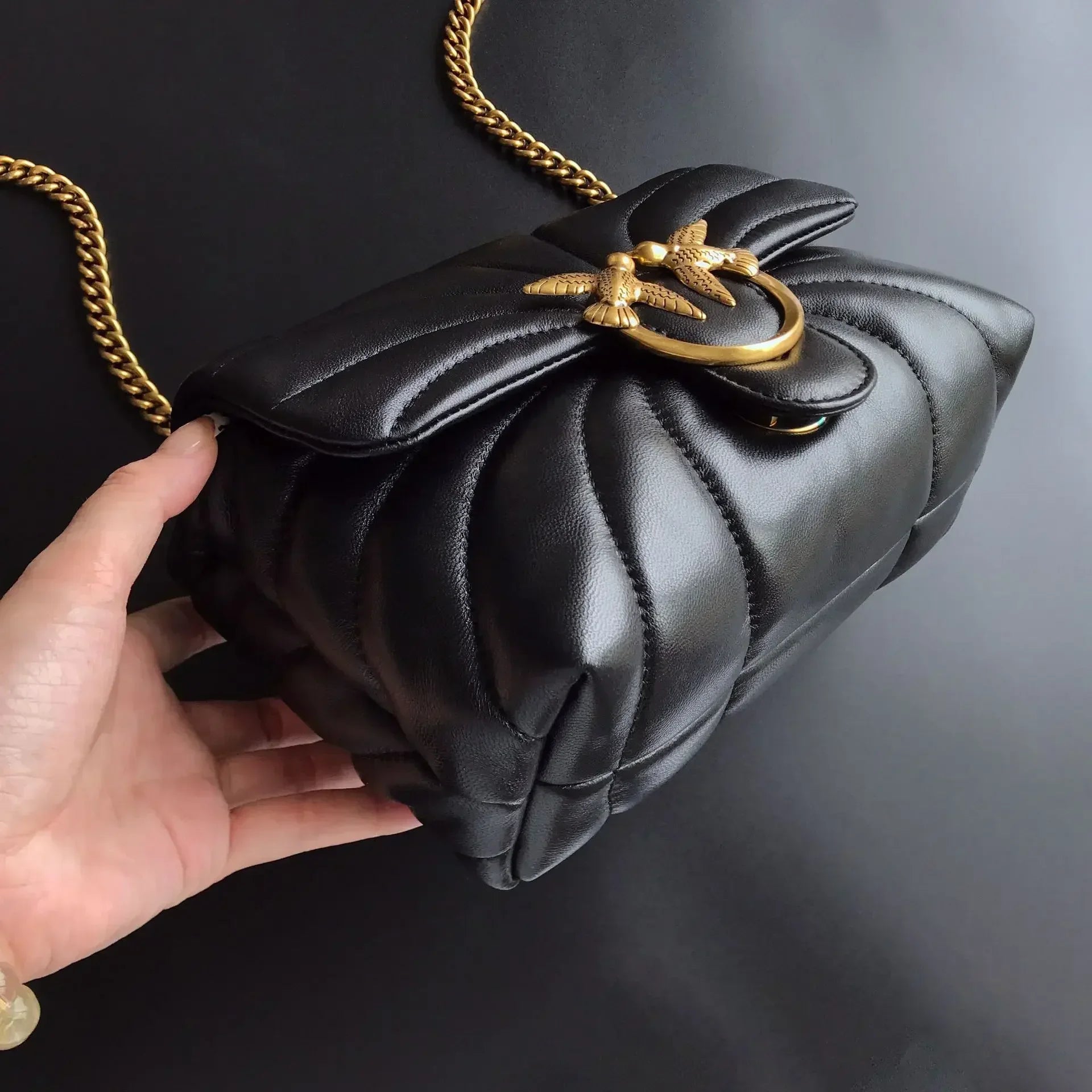 Genuine Leather Swallow Chain Crossbody Bag