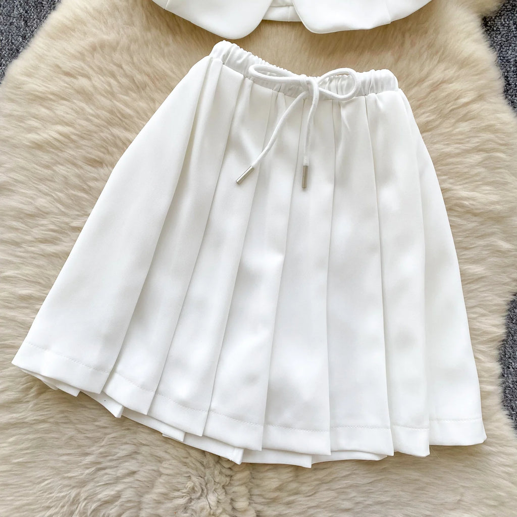 SINGREINY Women's Two-Piece Single Breasted Blouse and Pleated Mini Skirt Set