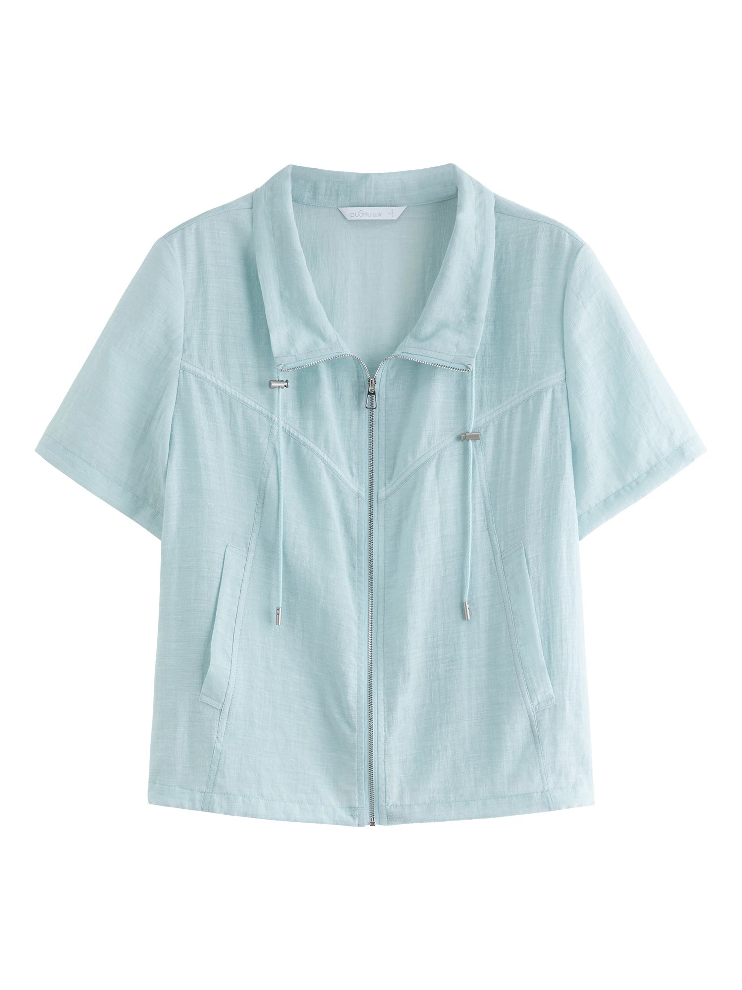 DUSHU Textured Set: Tie Collar Zip Top and Flowy Skirt