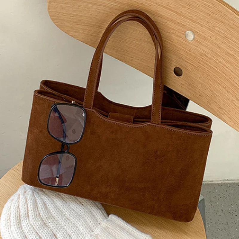 Retro Suede Shoulder Tote Bag for Women