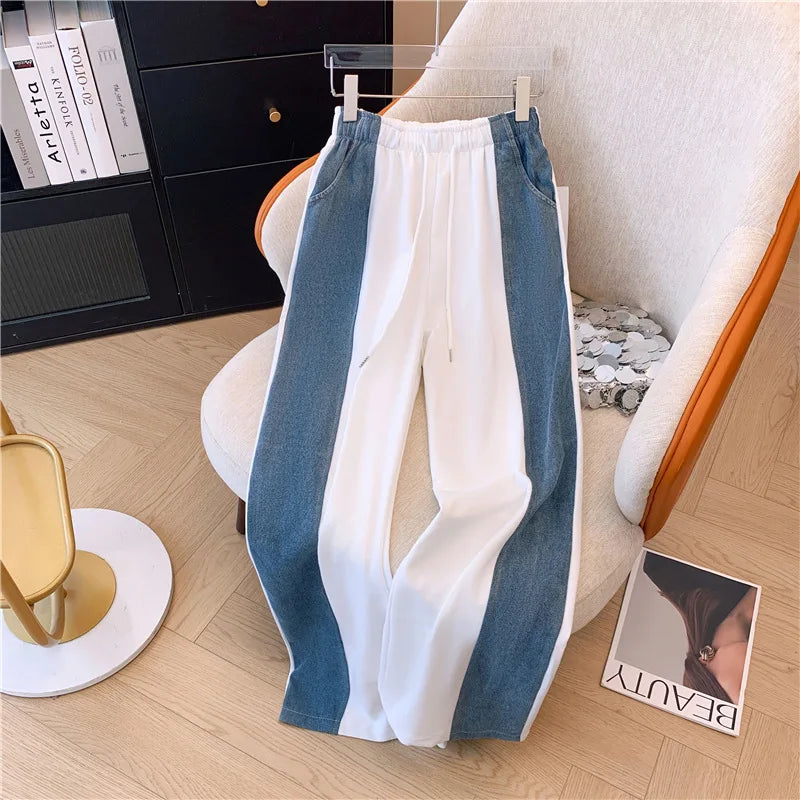 Women's Two-Piece Set: Stitched Zipper T-Shirt and Jeans