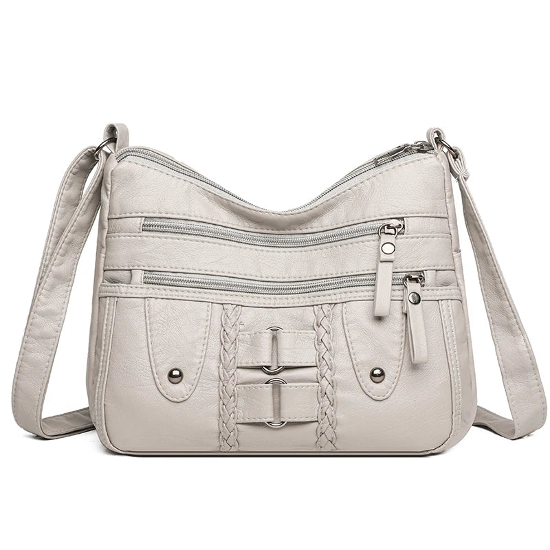 Retro Multi-Pocket Synthetic Leather Crossbody Bag with Adjustable Strap