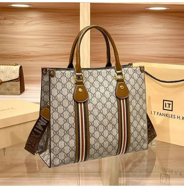 Women's Printed Microfiber Leather Large Tote and Crossbody Bag