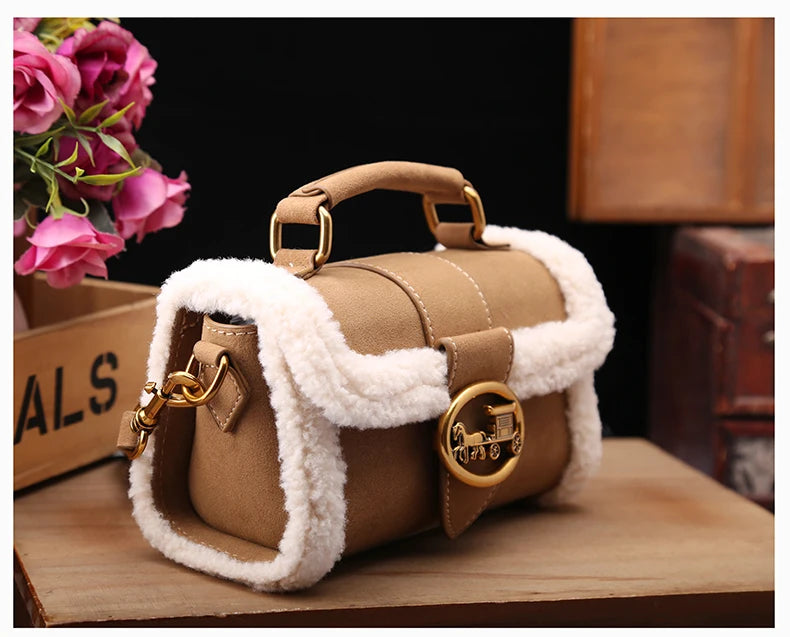 Designer Plush Small Square Crossbody Handbag