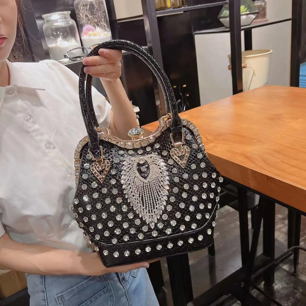 Luxury Diamond Leather Crossbody Bucket Bag