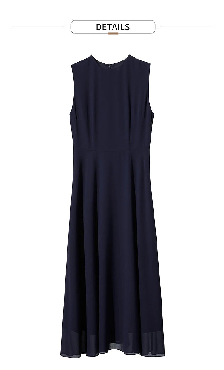 Amii Minimalist Sleeveless O-Neck Slim Midi Dress
