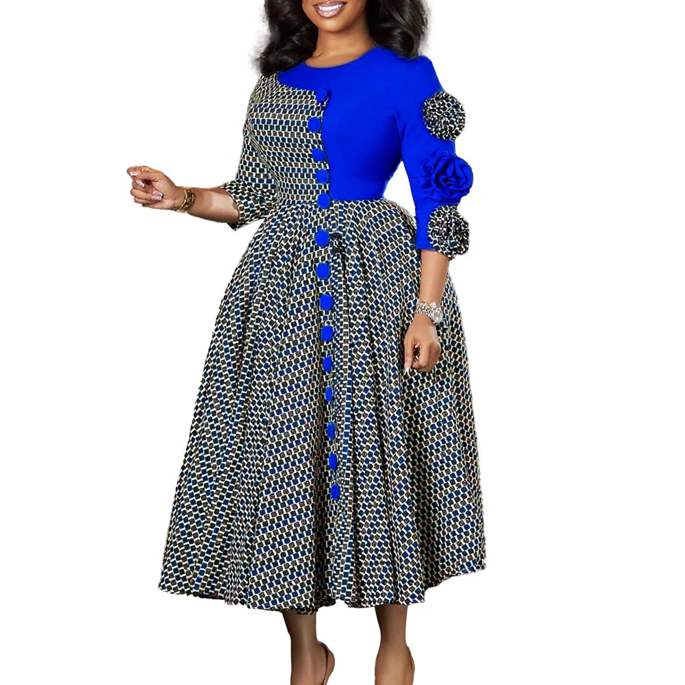 Women's 3D Floral Plaid A-Line Dress – Elegant Occasion Style