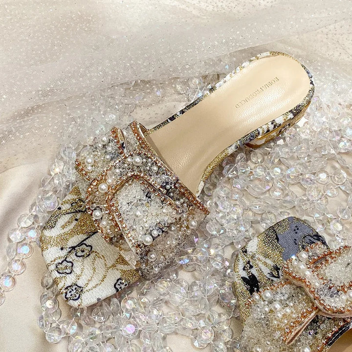 Women's Rhinestone Flat Sandals – Summer Slip-On