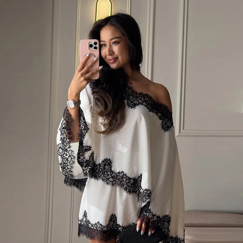 Elegant Lace Off-Shoulder Two-Piece Skirt Set
