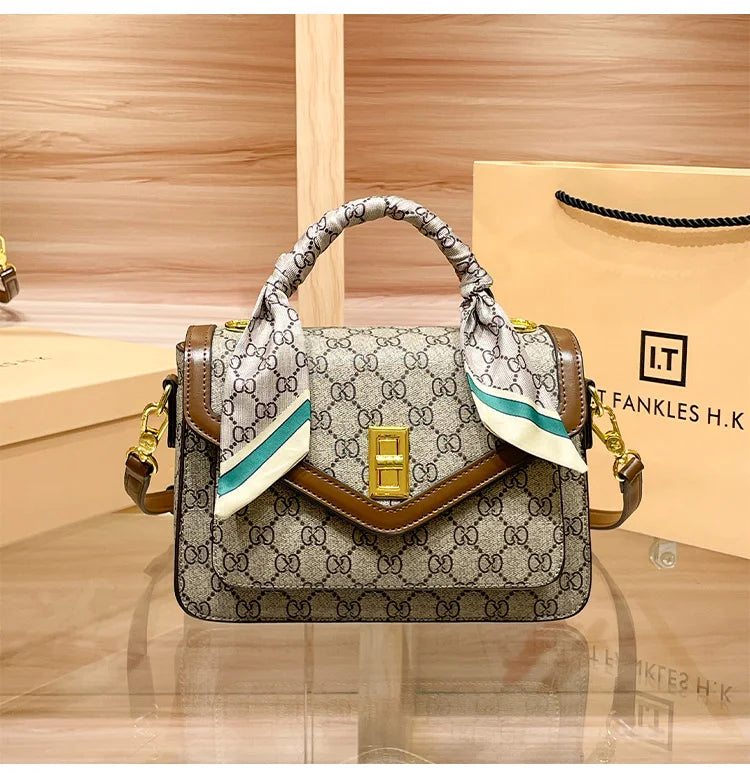 Color Blocked High-End Handbag and Crossbody Shoulder Bag