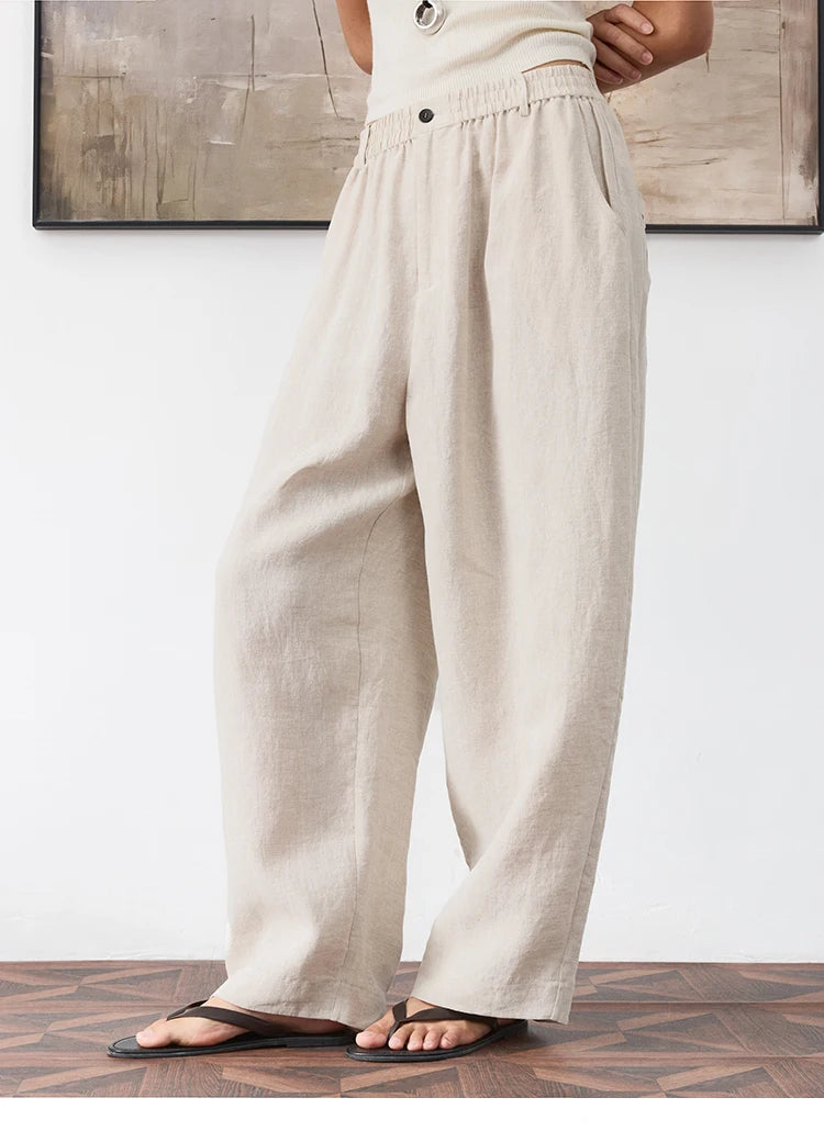 Women's Plus Size Loose Ramie Linen Elastic Waist Casual Pants