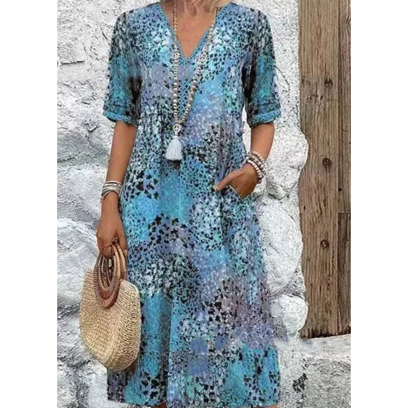 Women's Casual Printed A-Line Midi Dress