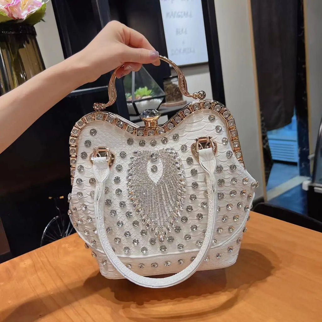 Luxury Diamond Leather Crossbody Bucket Bag