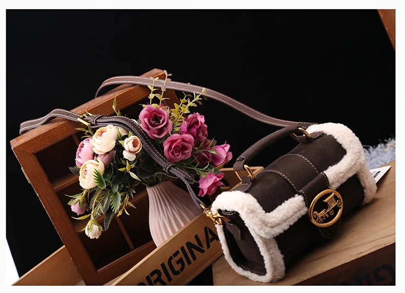 Designer Plush Small Square Crossbody Handbag