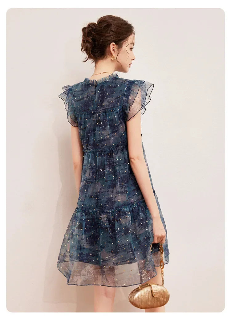 LOUIS YAO Women's Sparkling Mushroom Edge Dress with Flying Sleeves