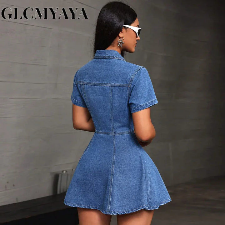 Women's Short-Sleeve Button-Front A-Line Dress – Elegant Everyday