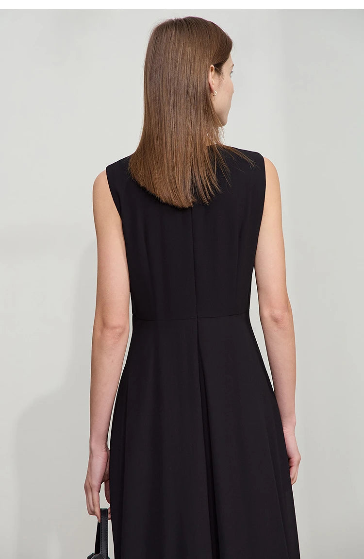 Amii Minimalist Sleeveless O-Neck Slim Midi Dress