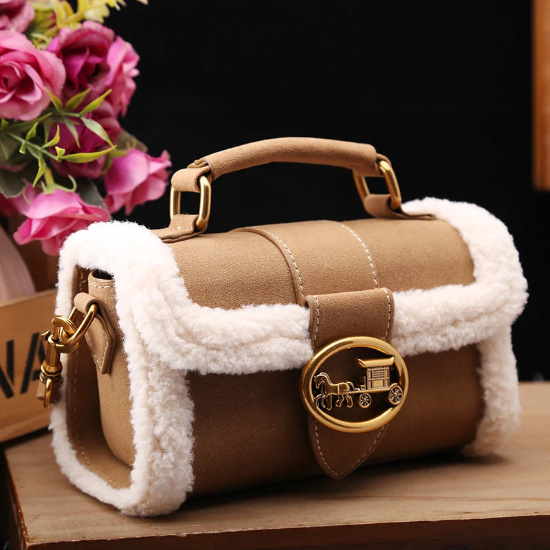 Designer Plush Small Square Crossbody Handbag