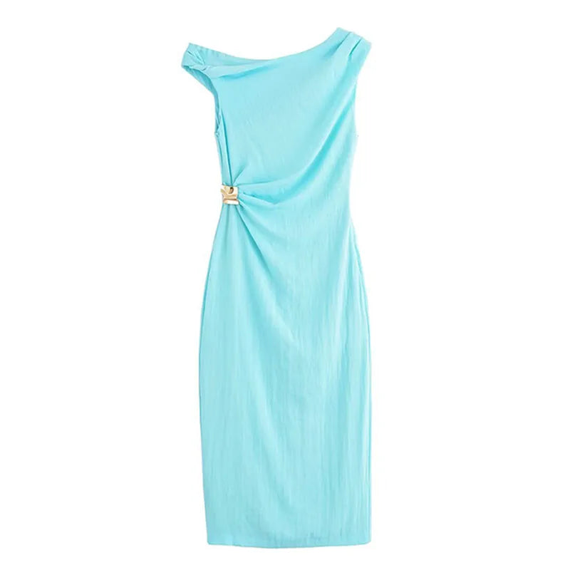 HH Woman's Summer Sexy Fashion Long Dress Solid Sleeveless Asymmetry Dresses Female Holiday Style Slit Slim Chic Dress