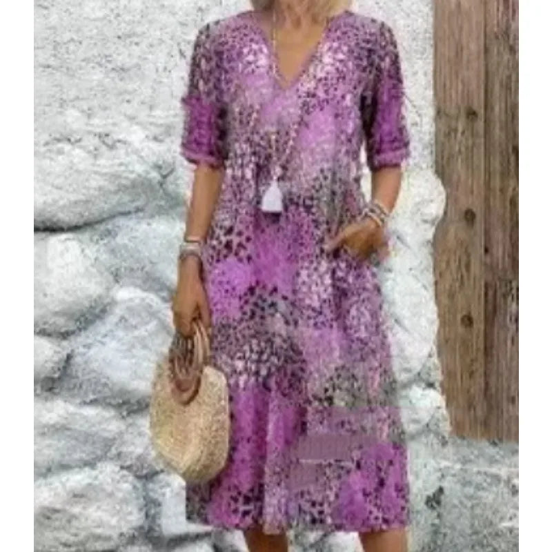 Women's Casual Printed A-Line Midi Dress