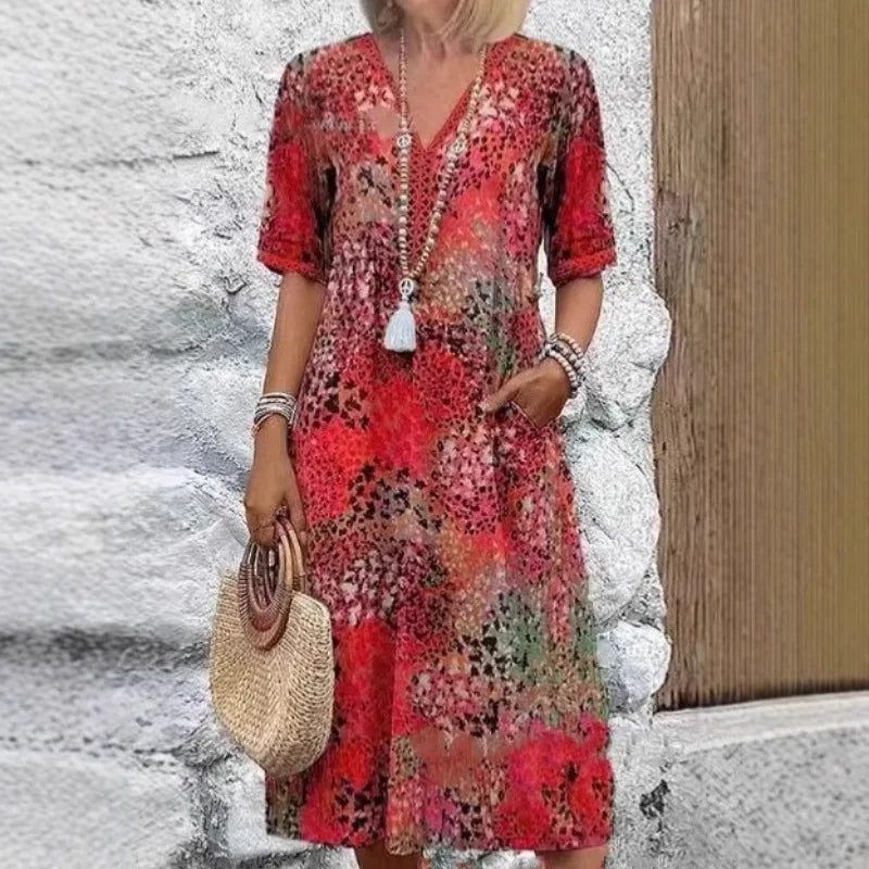 Women's Casual Printed A-Line Midi Dress