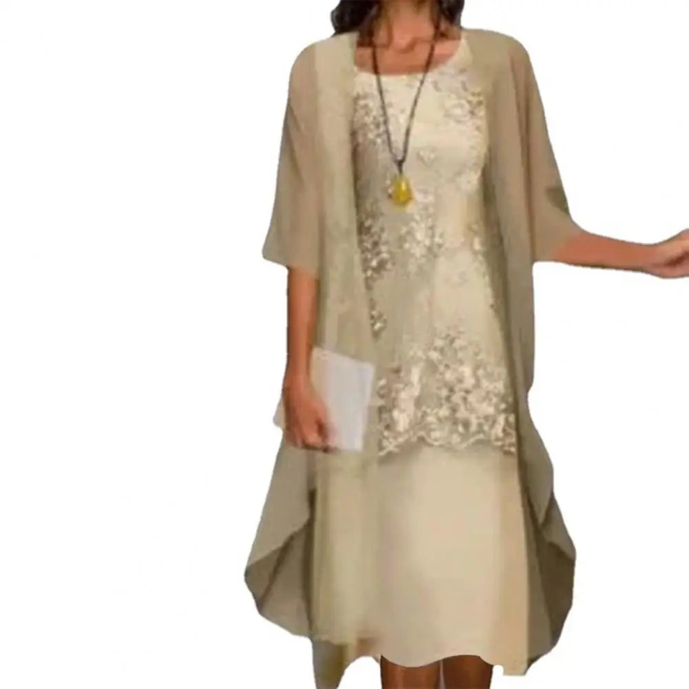 2pcs/Set Spring Summer Dress Women Formal Loose Cardigan Floral Print Large Hem Elegant Chiffon Dress Set Party