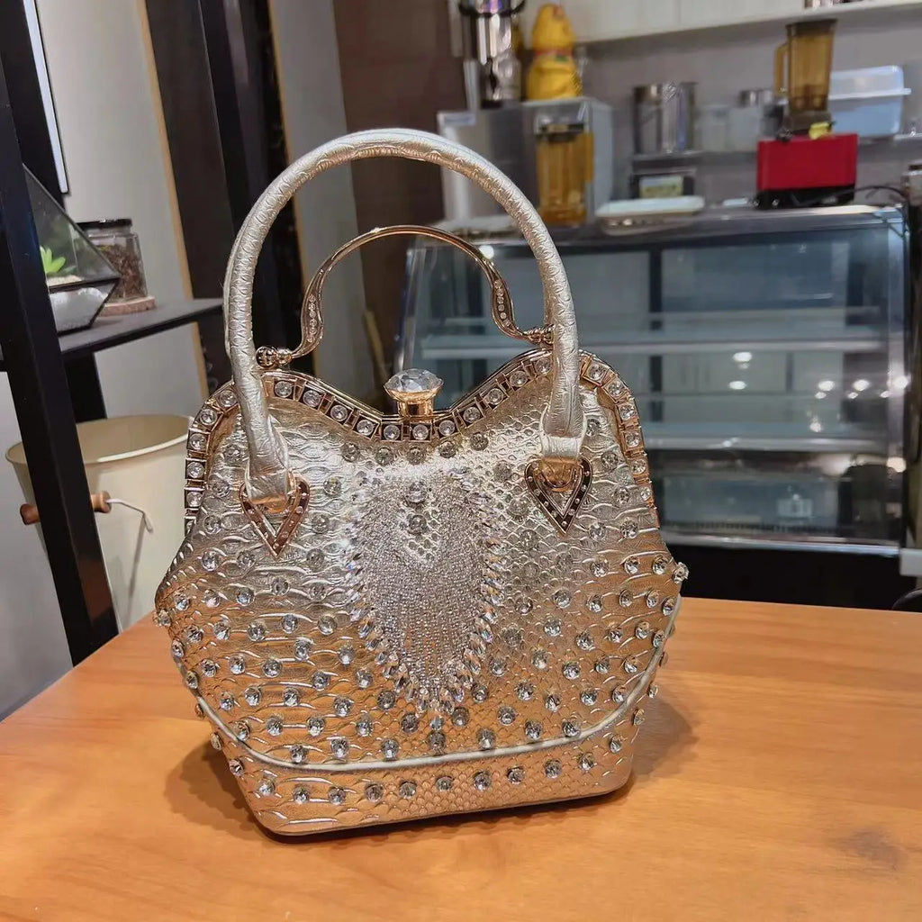 Luxury Diamond Leather Crossbody Bucket Bag