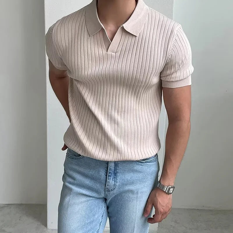 Men's Breathable Knit Polo Shirt – Short Sleeve