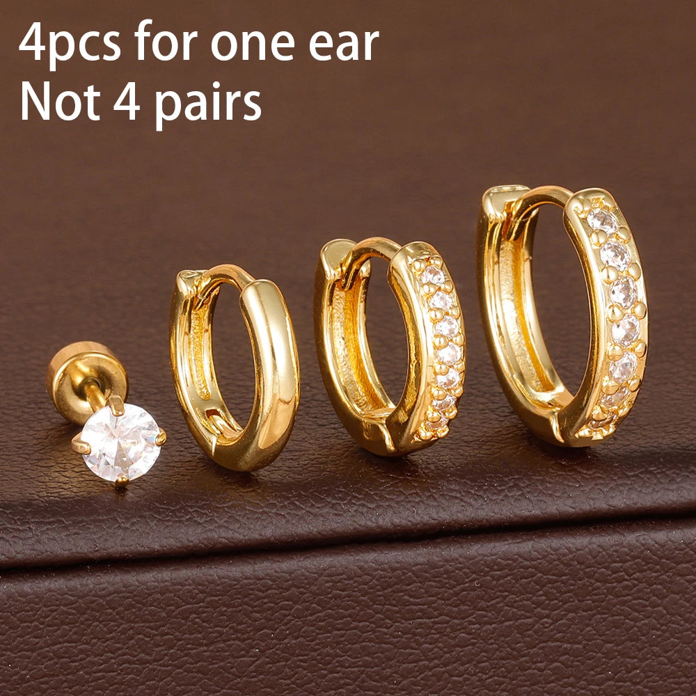 14K Gold-Plated Geometric Hoop Earrings Set