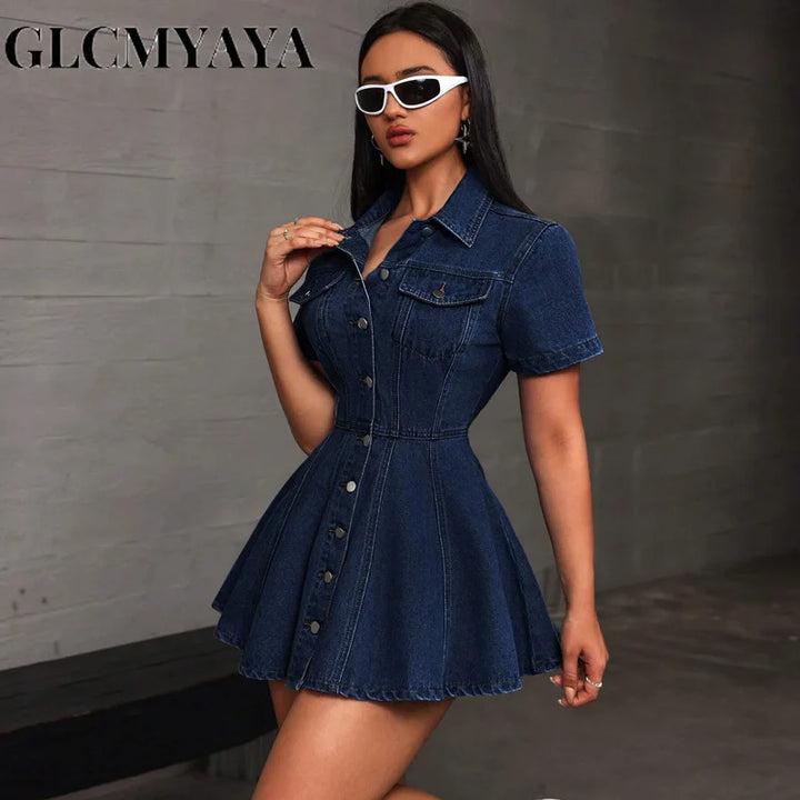 Women's Short-Sleeve Button-Front A-Line Dress – Elegant Everyday