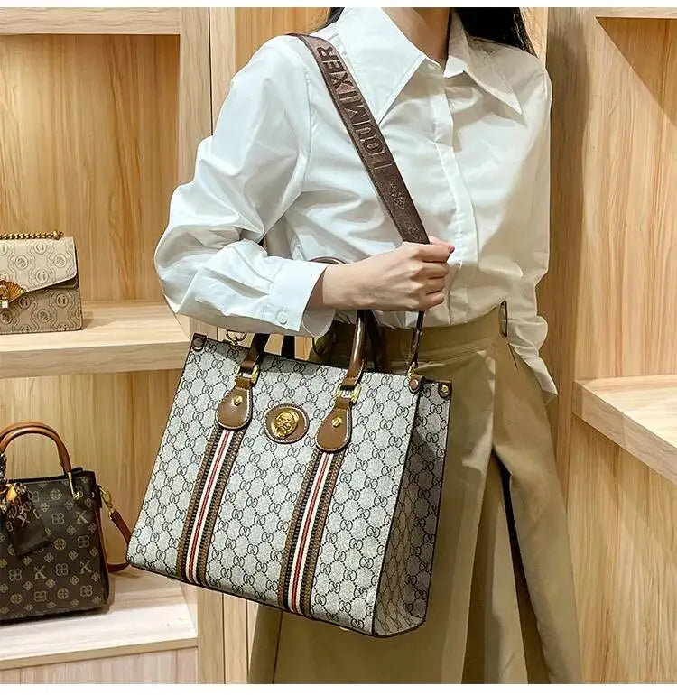 Women's Printed Microfiber Leather Large Tote and Crossbody Bag